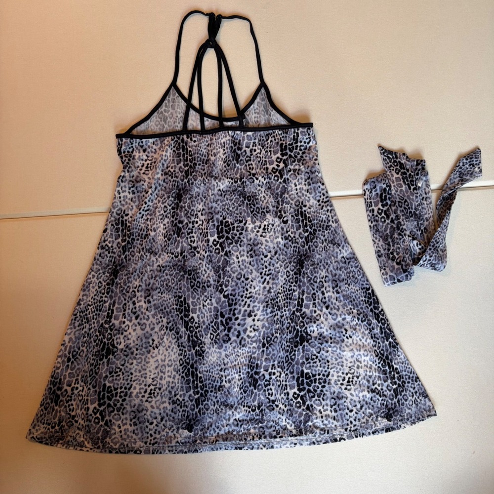 In Bloom by Jonquil Chemise S Gray Cheetah Print Strappy Back Nightgown Belted - Picture 5 of 5